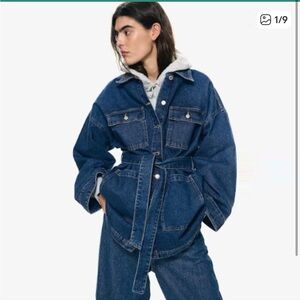H&M tie waist denim jacket M